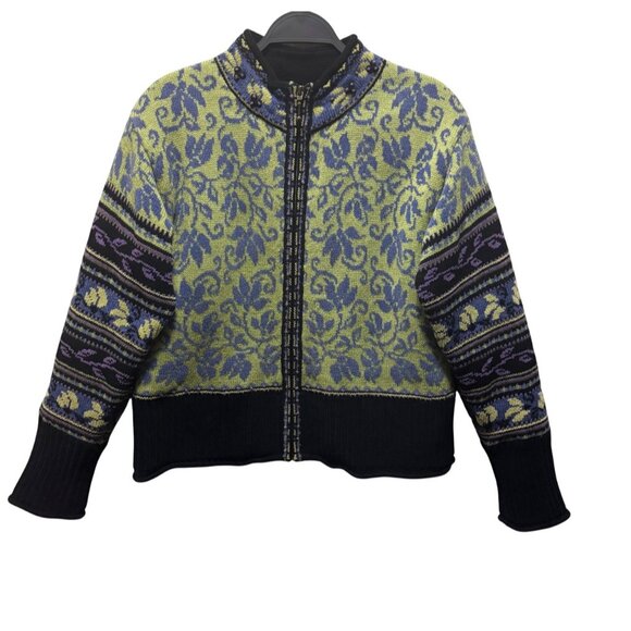 Vintage Icelandic Design Wool Blend Cardigan Sweater Jacket Lined Size M - Picture 1 of 10